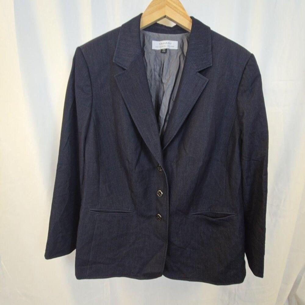 Tahari Arthur S. Levine Blazer Womens 18W Blue Lined Three Button Suit Jacket
